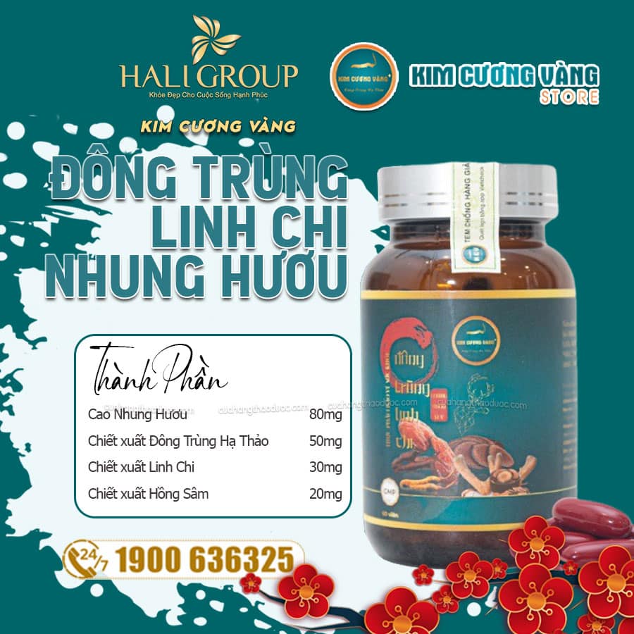Viên Uống Đông Trùng Linh Chi Nhung Hươu Kim Cương Vàng