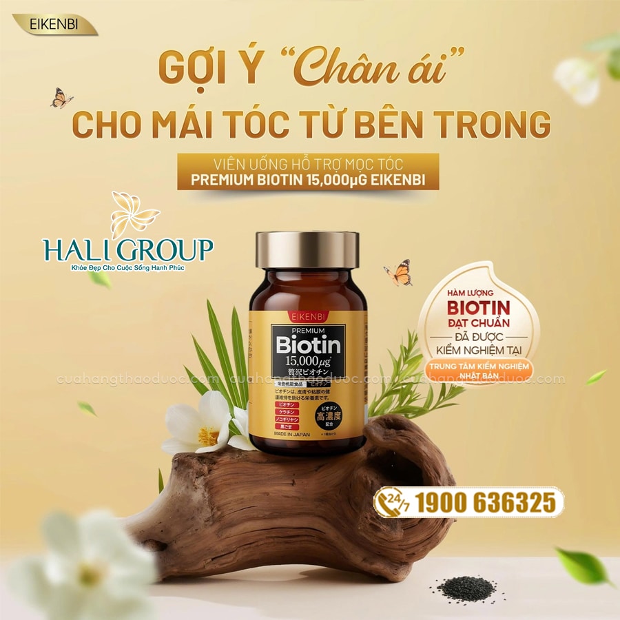 Viên Hỗ Trợ Mọc Tóc & Đen Tóc Eikenbi Premium Biotin 15,000µg