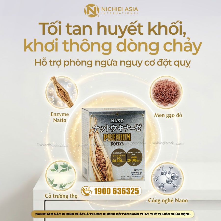 Viên Uống Nano Nattokinase Premium 60.000FU/g Nichiei Bussan Nhật Bản